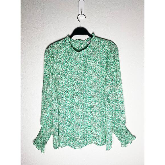Cupcakes And Cashmere Womens Floral Blouse Ruffle Collar Smocked Sleeve Cuffs - Picture 1 of 9